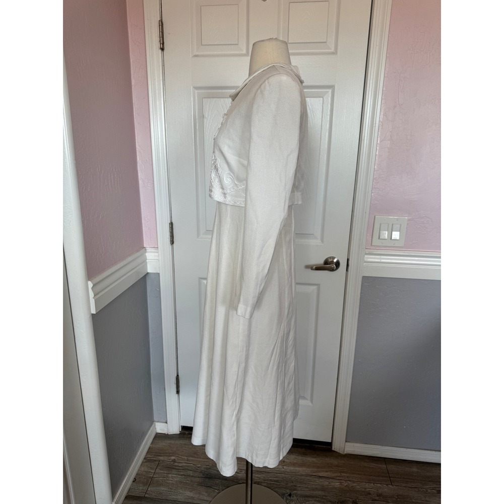karin stevens White Long Sleeve Midi Dress Soutache Embroidery Collar Bolero 6P - Picture 5 of 16